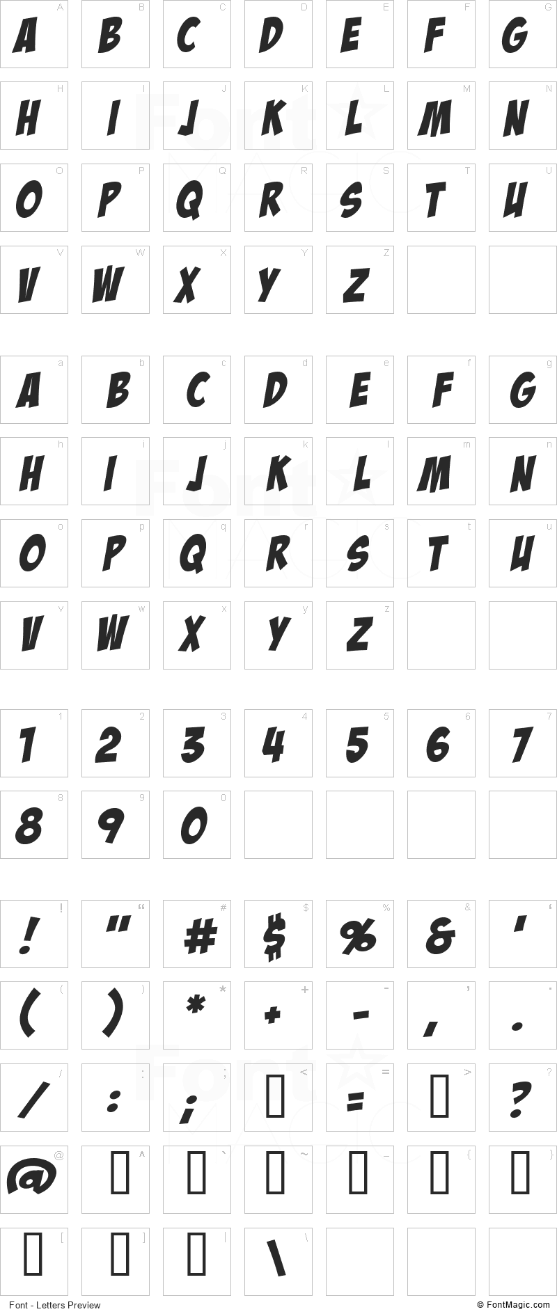 Badaboom BB Font - All Latters Preview Chart